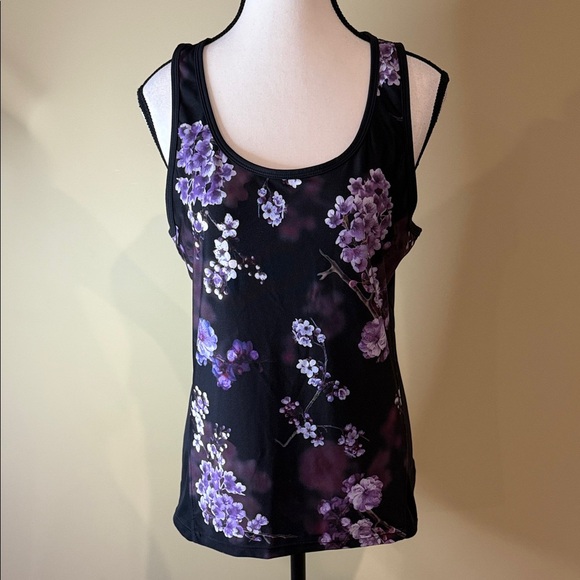 Hyba Tank Top Floral Black and Purple Women's Size L - Picture 1 of 7